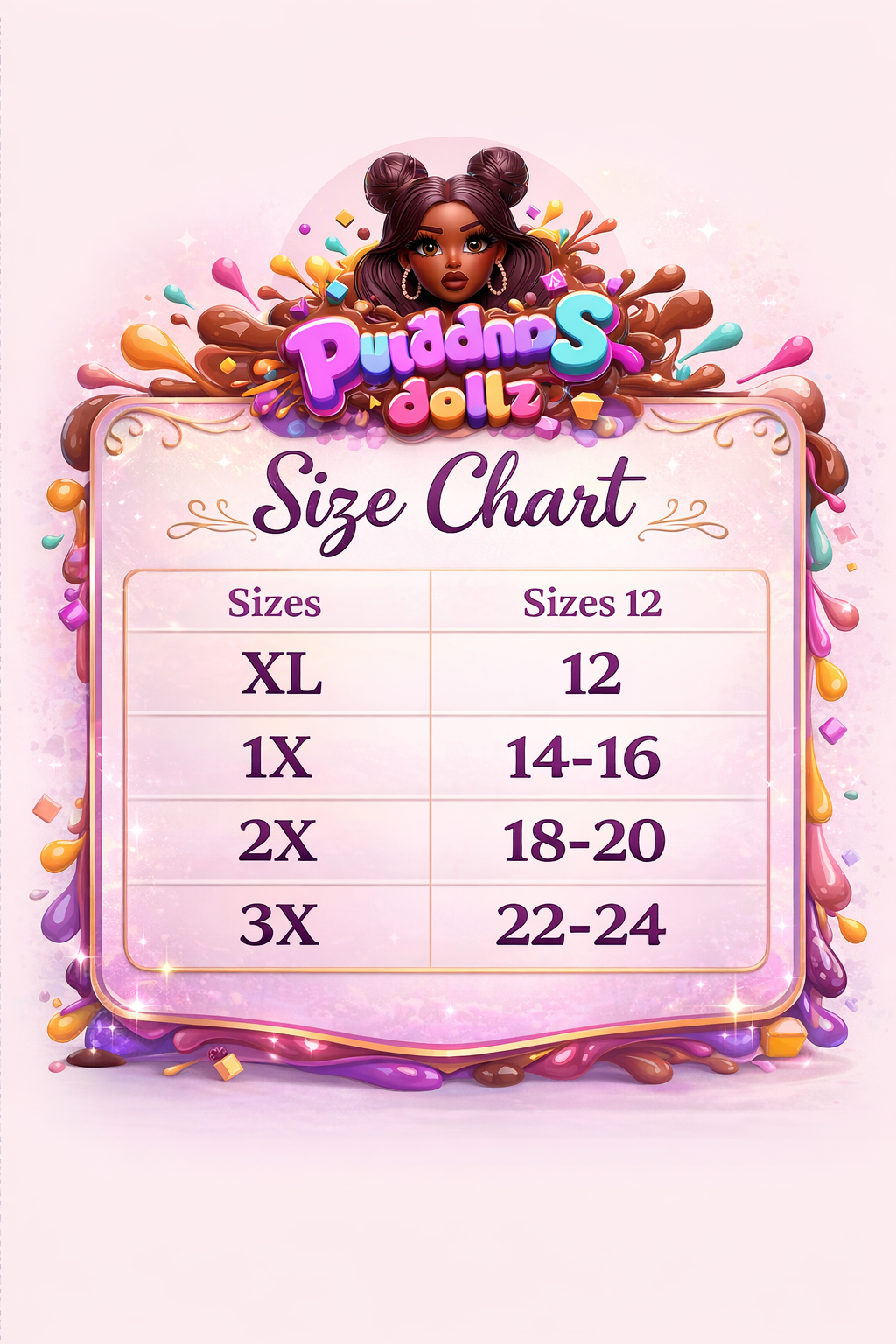 PUDDINS DOLLZ SIZE CHART